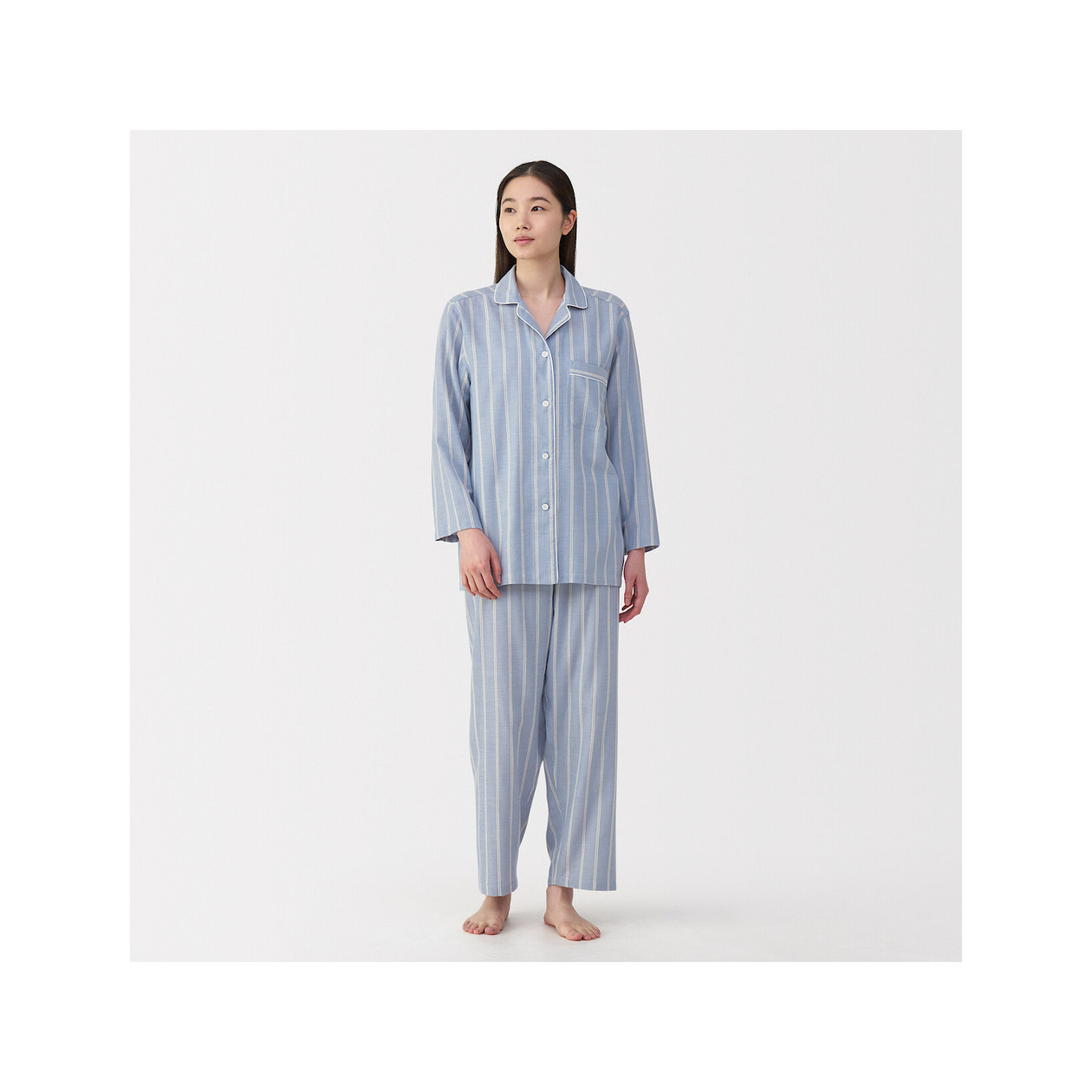 Piżama damska double gauze w paski błękitna