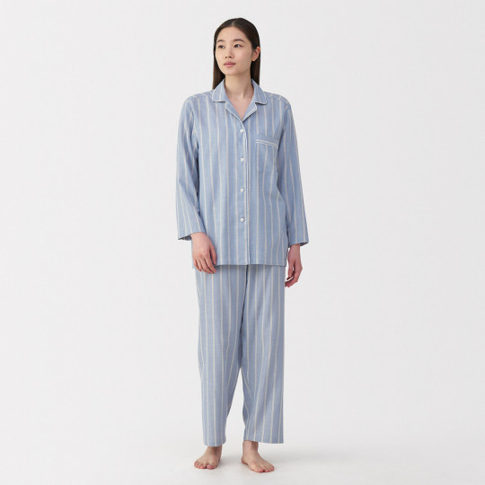 Piżama damska double gauze w paski błękitna