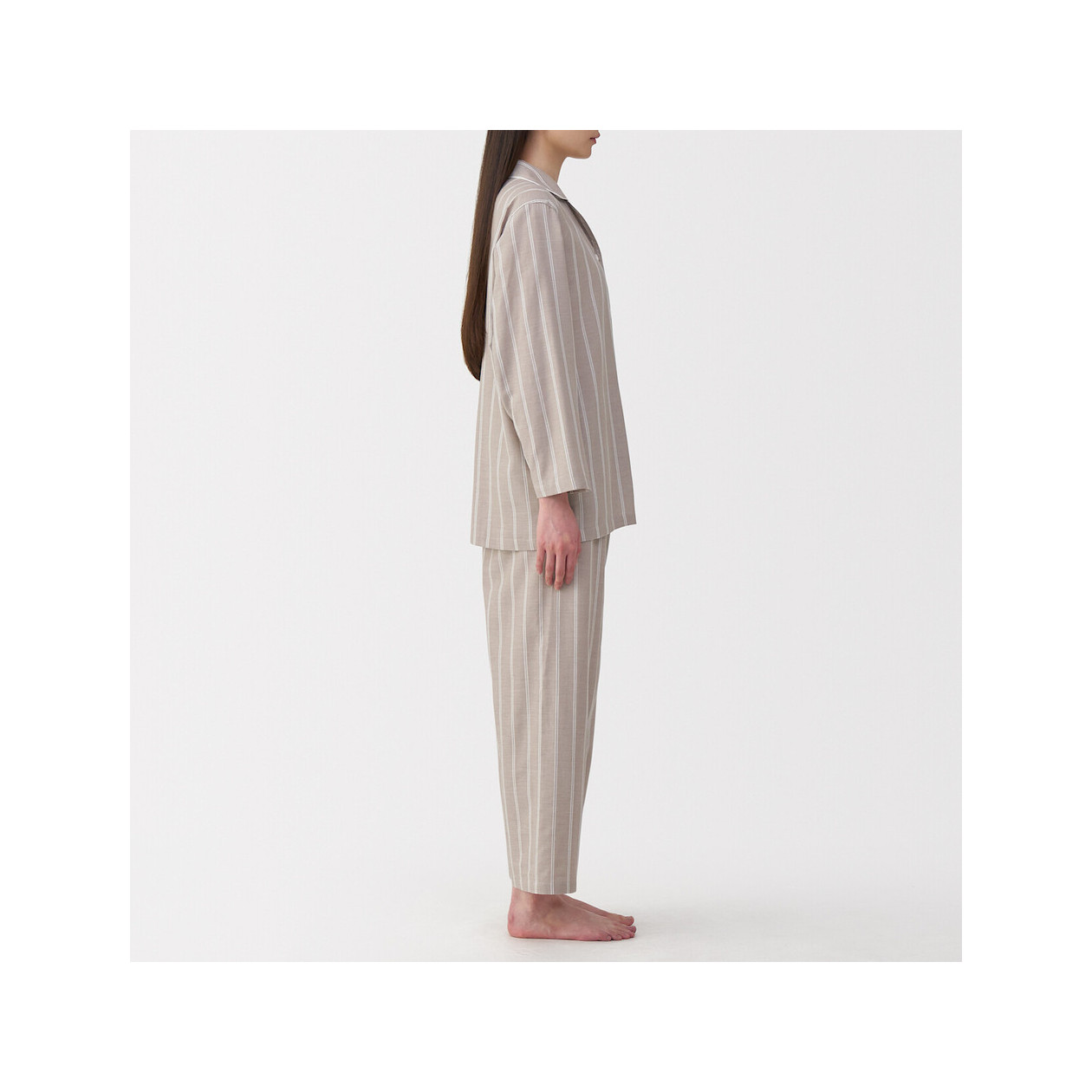 Piżama damska double gauze w paski brązowa