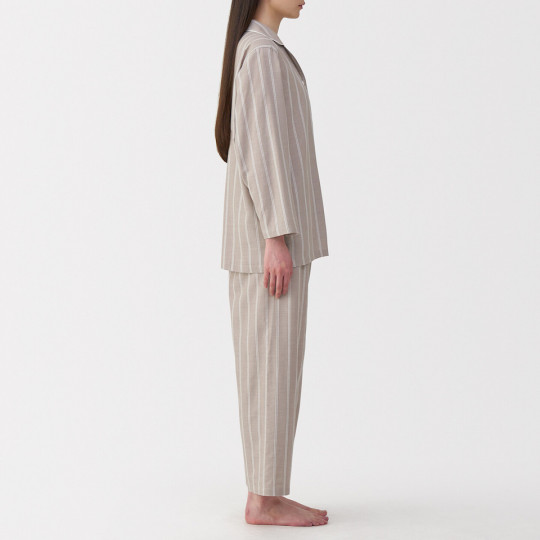 Piżama damska double gauze w paski brązowa