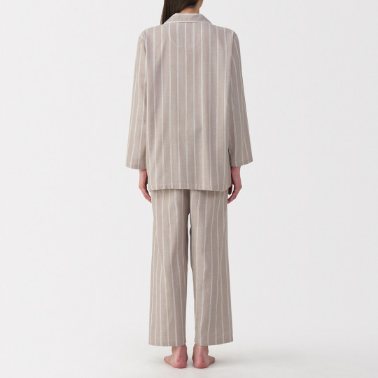 Piżama damska double gauze w paski brązowa