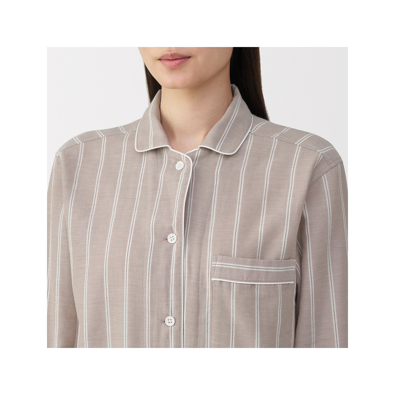 Piżama damska double gauze w paski brązowa