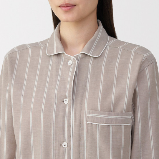 Piżama damska double gauze w paski brązowa