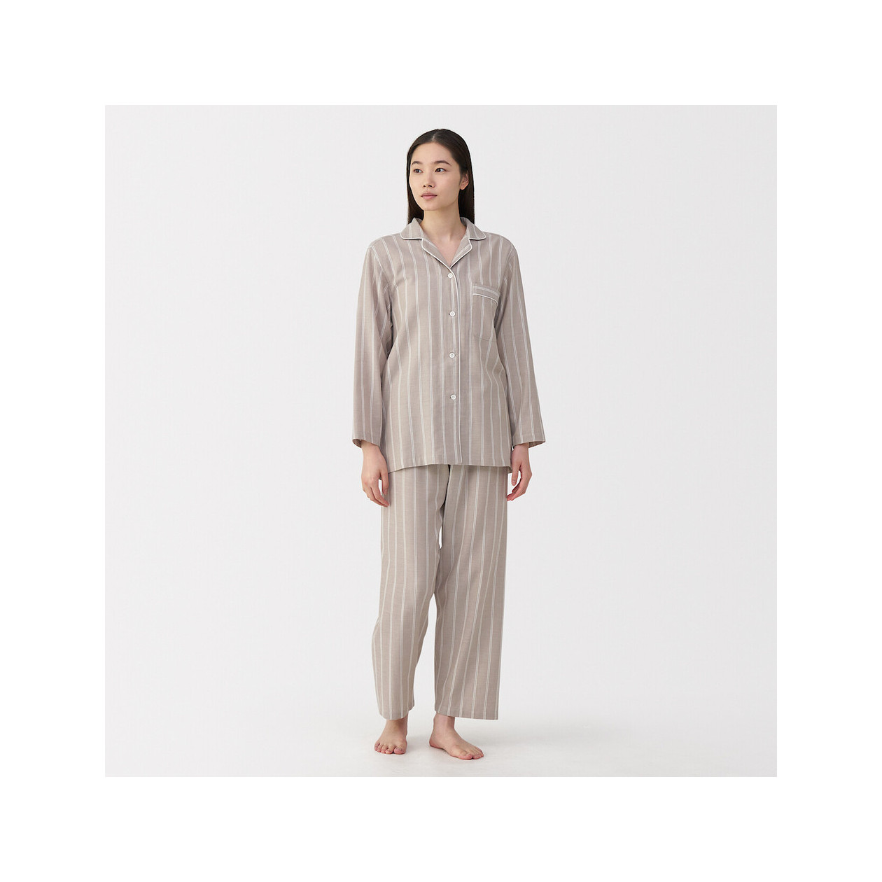 Piżama damska double gauze w paski brązowa