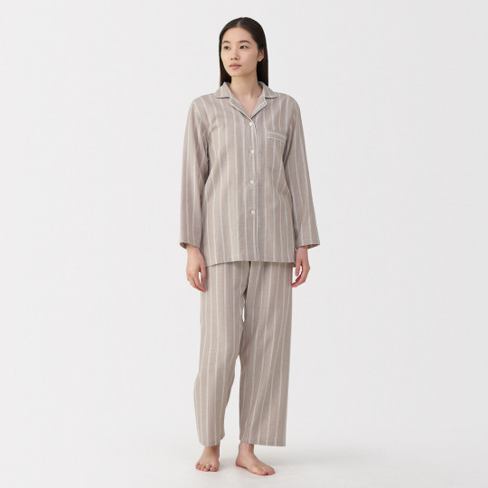 Piżama damska double gauze w paski brązowa