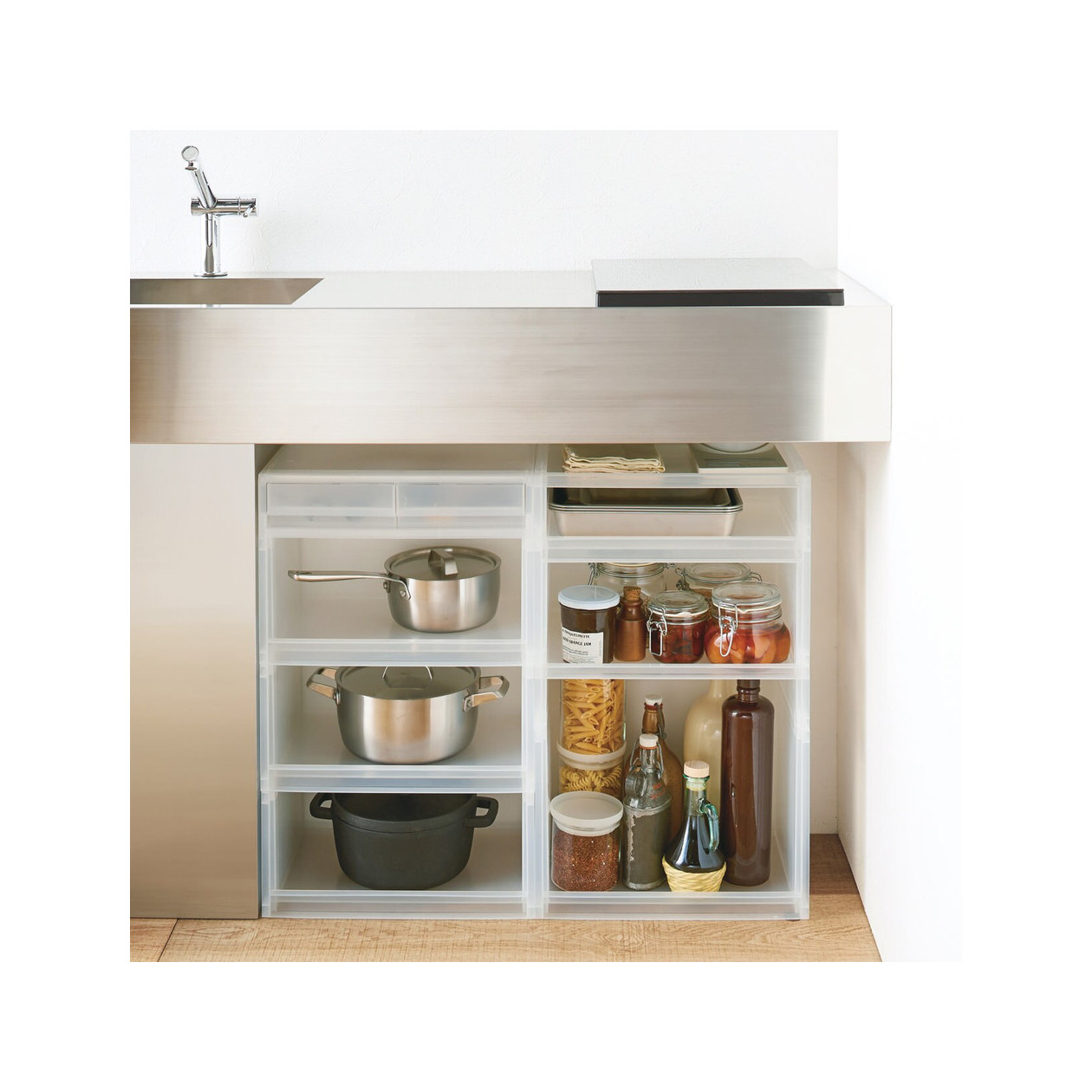 Szuflada szeroka z polipropylenu dzielona 37x26x9cm