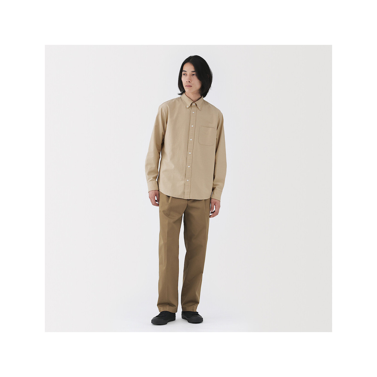 Koszula z bawełny oxford beżowa