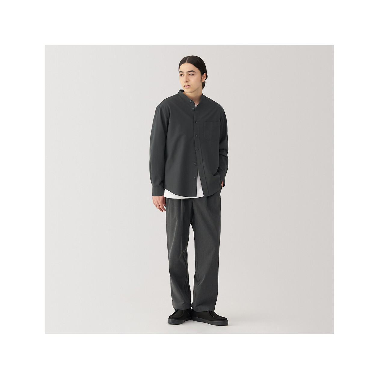 Koszula z bawełny oxford ze stójką szara