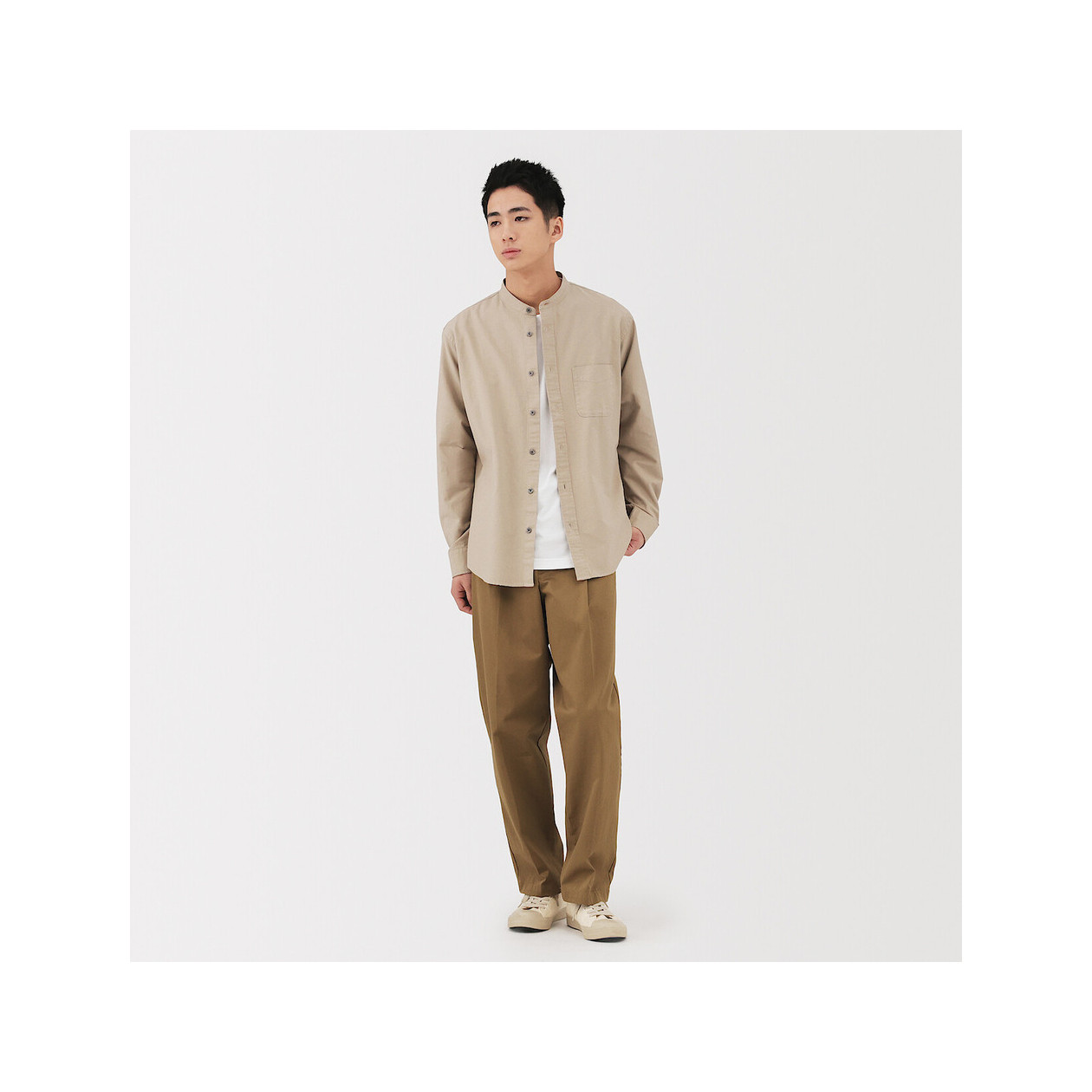 Koszula z bawełny oxford ze stójką beżowa