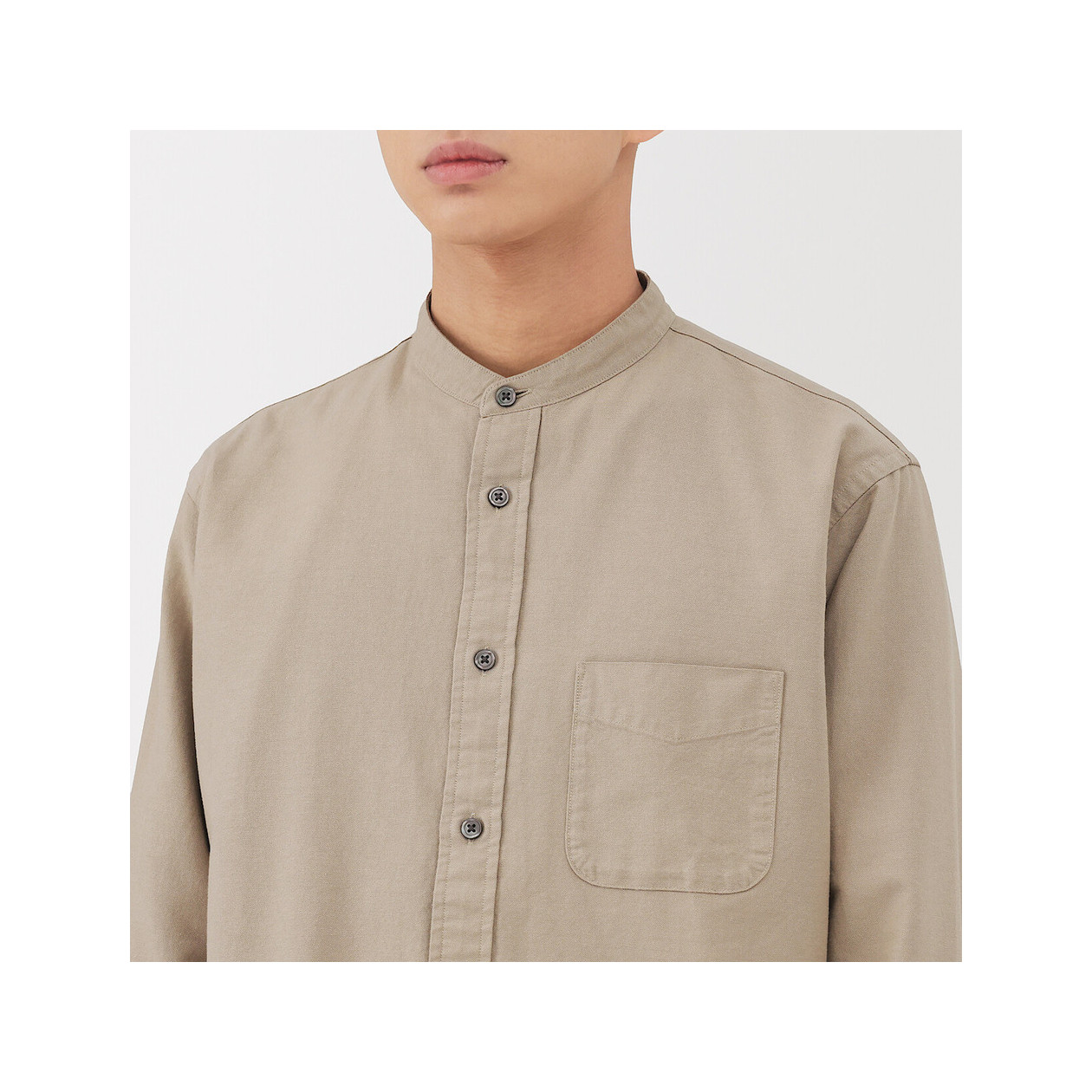 Koszula z bawełny oxford ze stójką beżowa