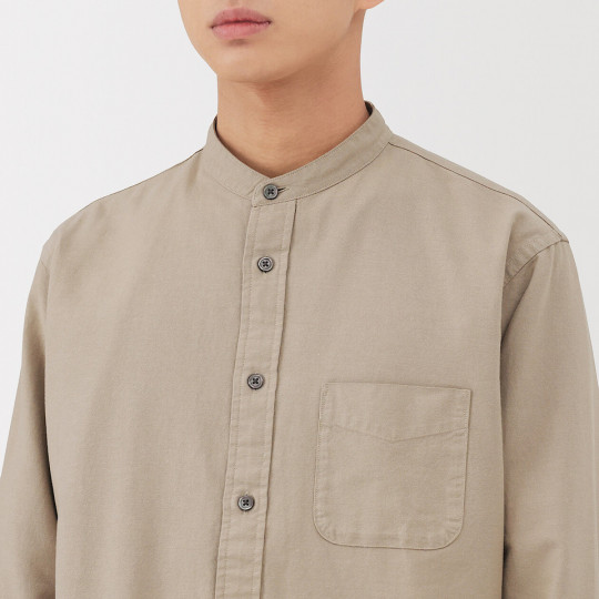Koszula z bawełny oxford ze stójką beżowa