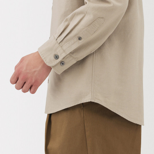 Koszula z bawełny oxford ze stójką beżowa