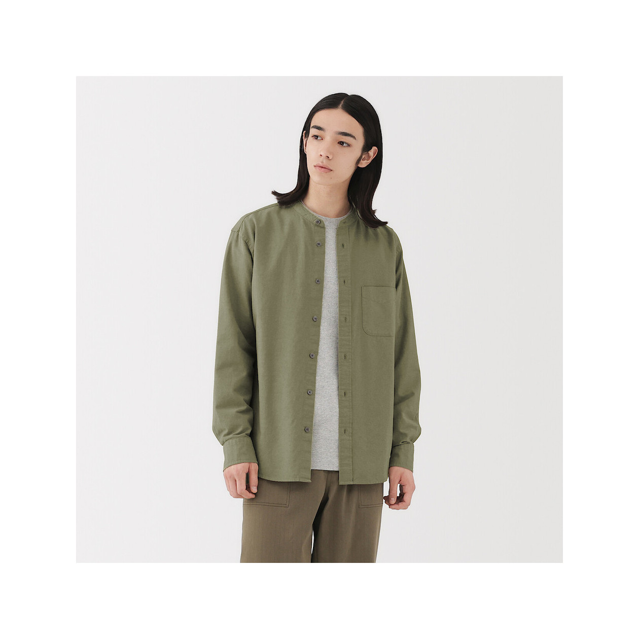 Koszula z bawełny oxford ze stójką khaki