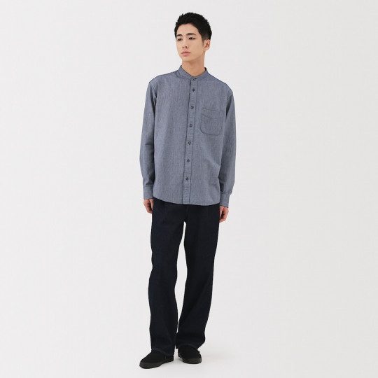 Koszula z bawełny oxford ze stójką granatowa