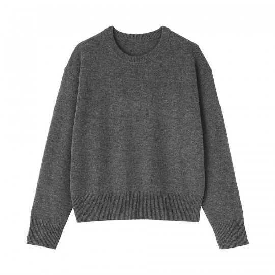 Sweter wełniany z dekoltem C grafitowy