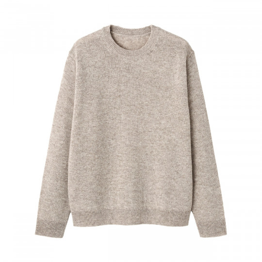 Sweter wełniany z dekoltem C beżowy