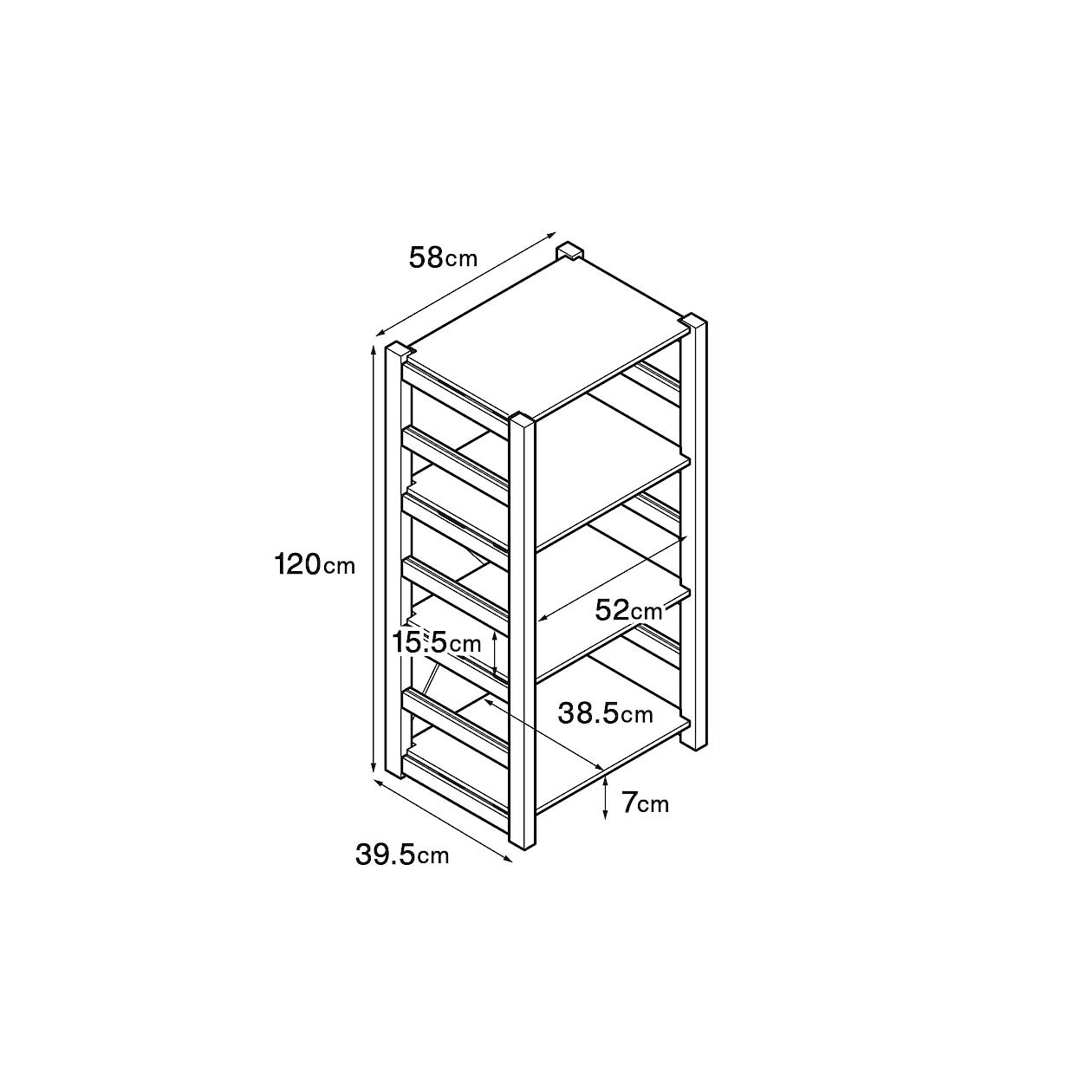 Regał sosnowy wąski z 4 półkami