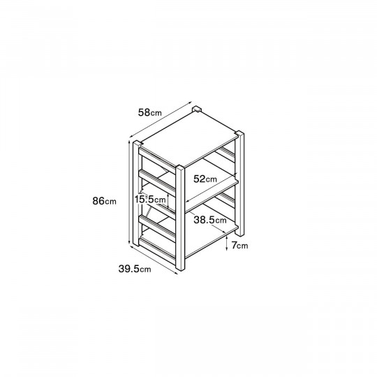 Regał sosnowy wąski z 3 półkami