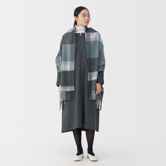 Szal wełniany w kratę szary