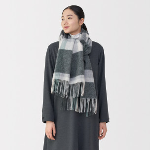 Szal wełniany w kratę szary