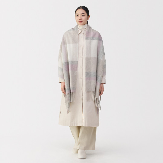 Szal wełniany w kratę kremowy