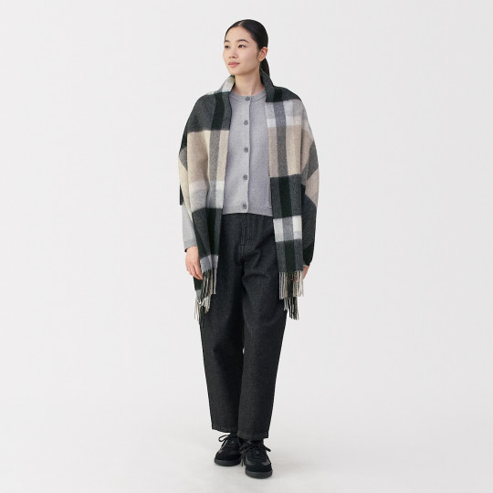 Szal wełniany w kratę grafitowy