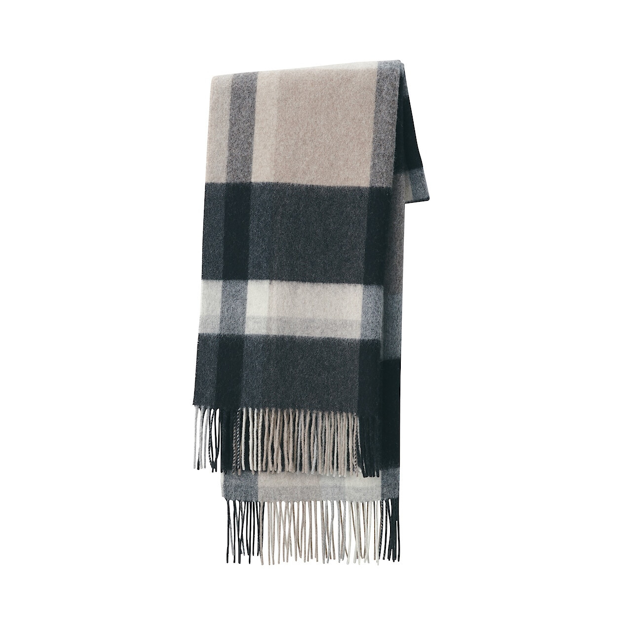 Szal wełniany w kratę grafitowy