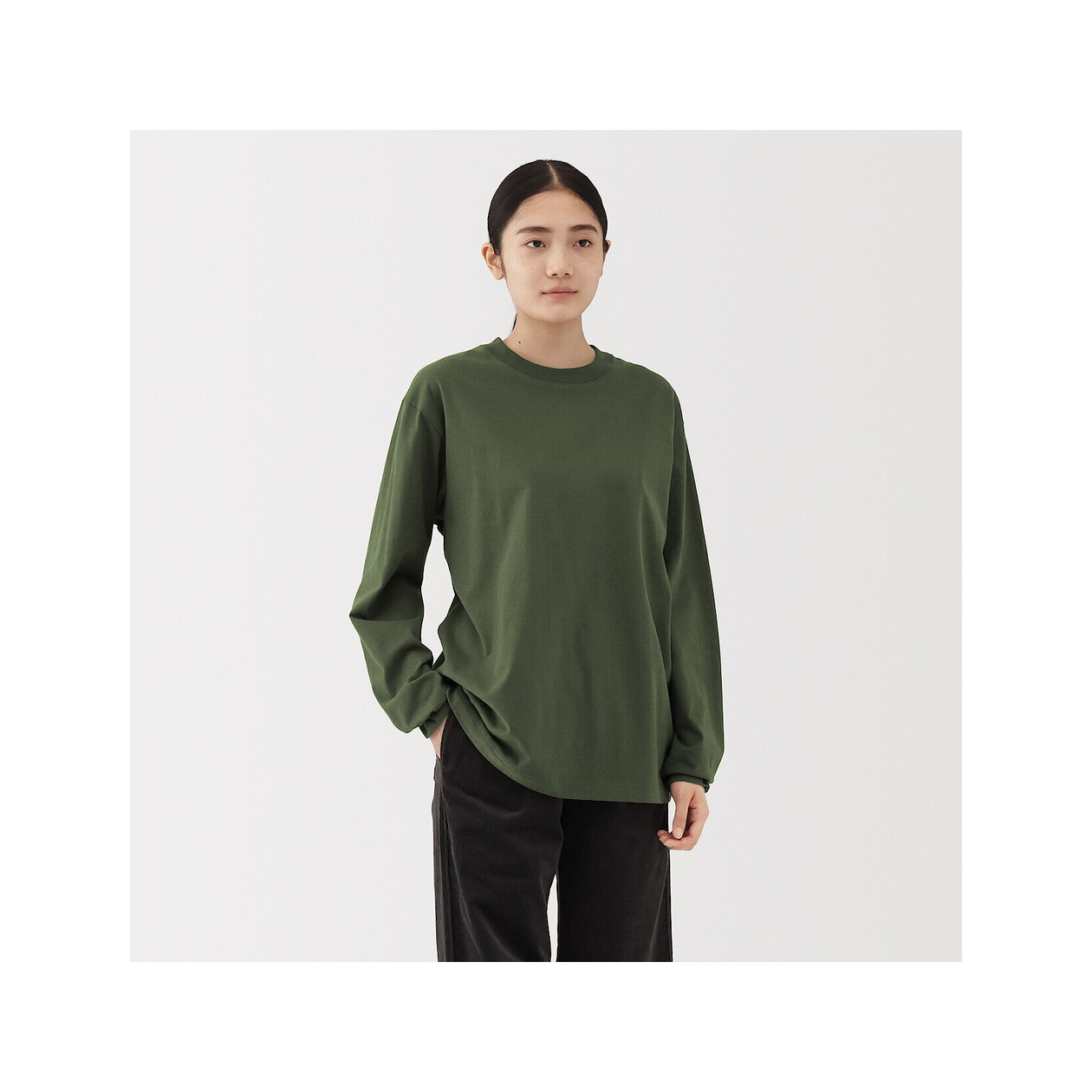 Koszulka z długim rękawem z bawełny czesanej zielona