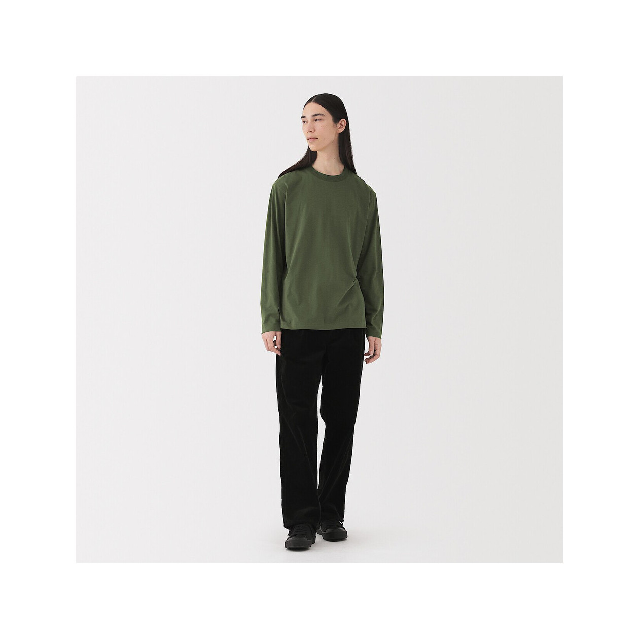 Koszulka z długim rękawem z bawełny czesanej zielona