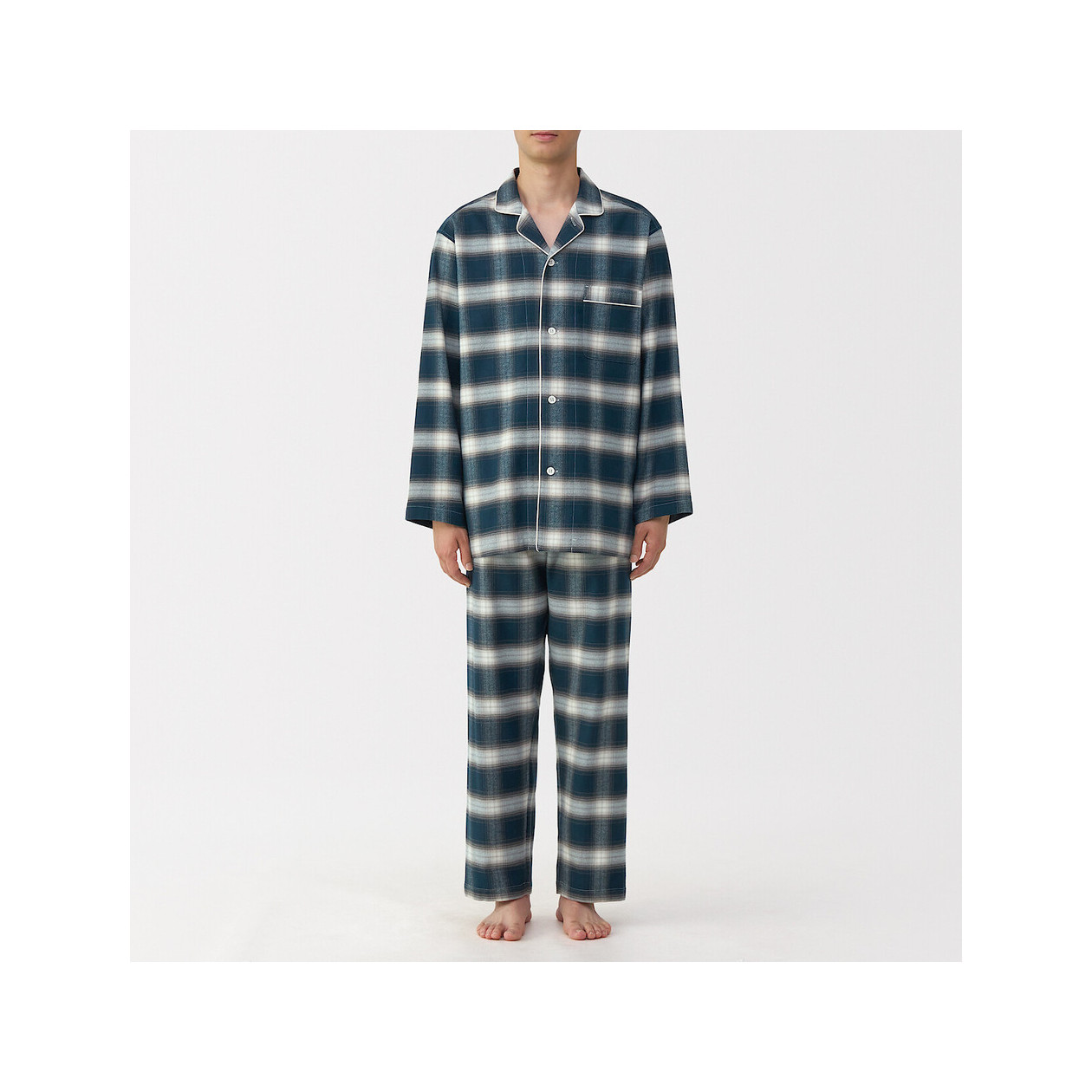 Piżama męska flanelowa w kratę granatowa