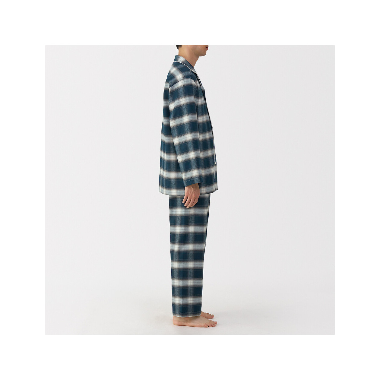 Piżama męska flanelowa w kratę granatowa
