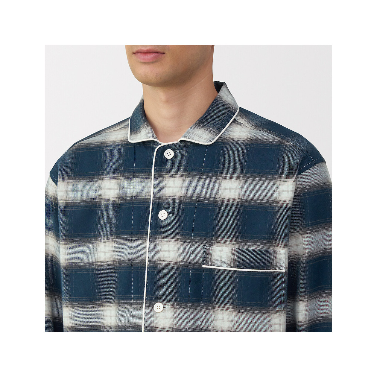 Piżama męska flanelowa w kratę granatowa