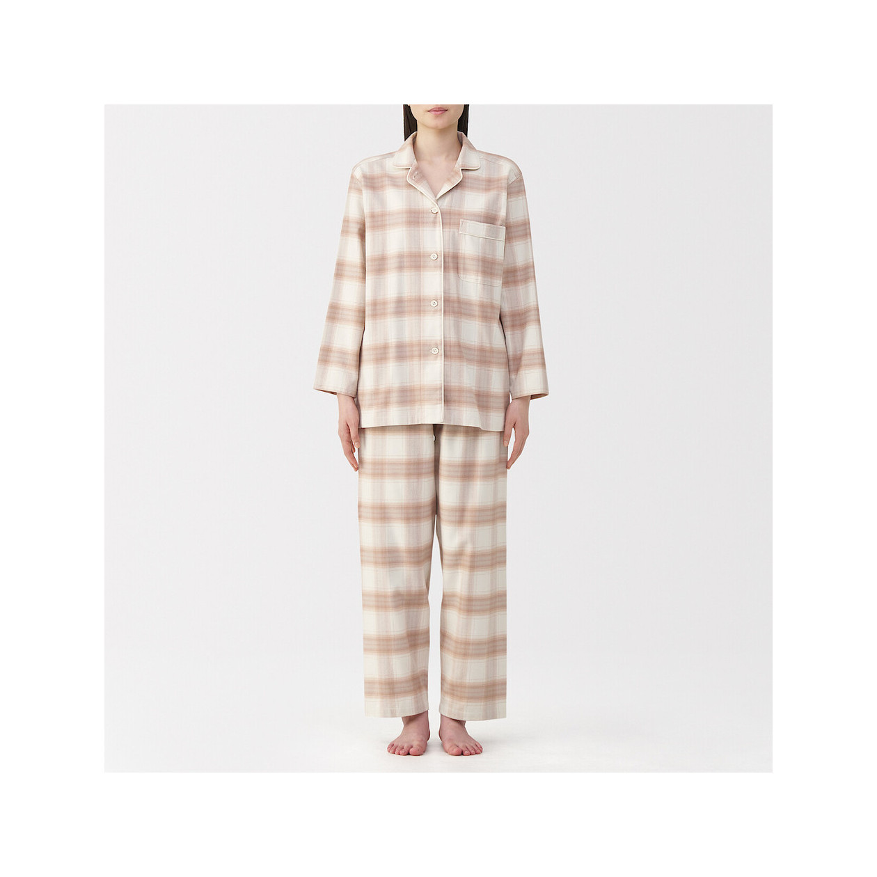 Piżama damska flanelowa w kratę różowa