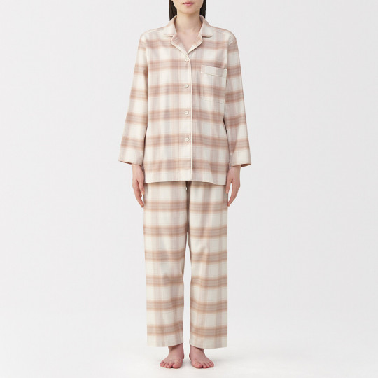 Piżama damska flanelowa w kratę różowa