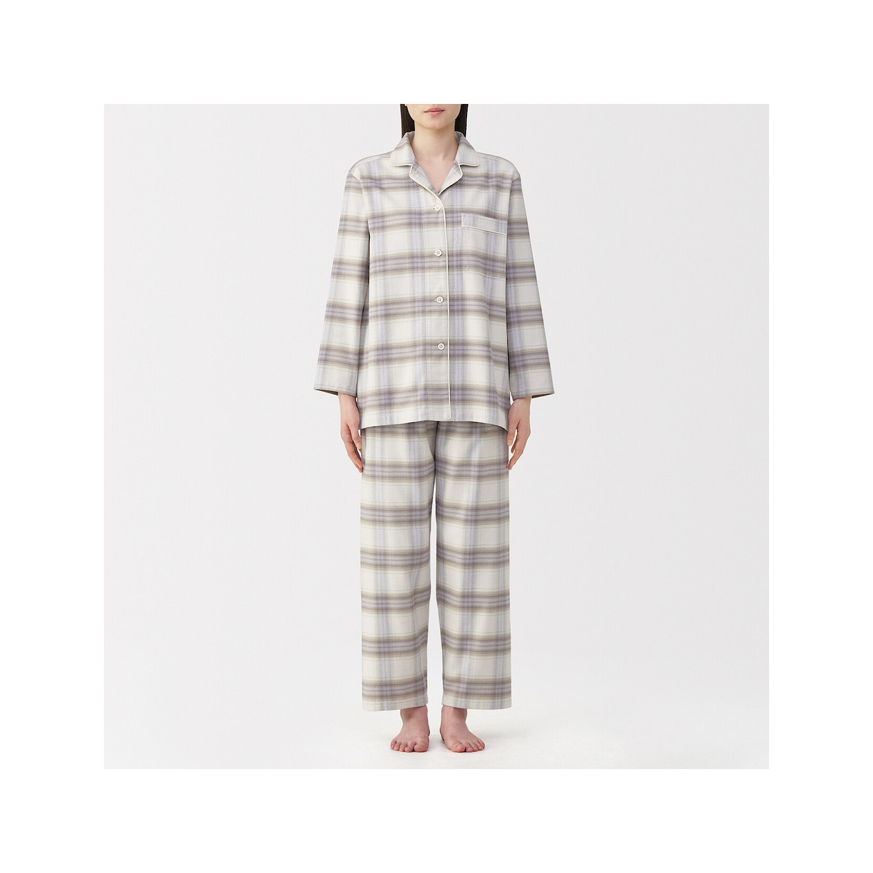 Piżama damska flanelowa w kratę brązowa