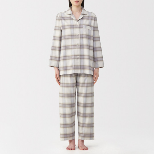 Piżama damska flanelowa w kratę brązowa