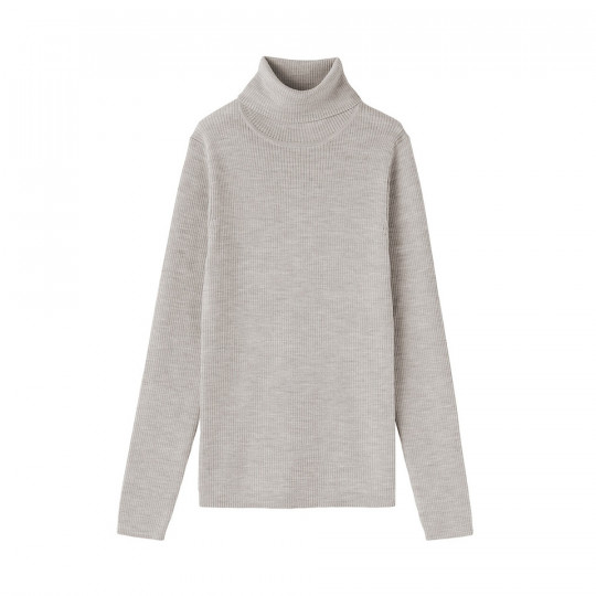 Golf niegryzący wełniany w prążki beżowy