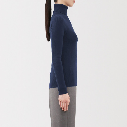 Golf niegryzący wełniany w prążki musztardowy