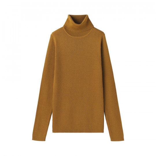 Golf niegryzący wełniany w prążki musztardowy