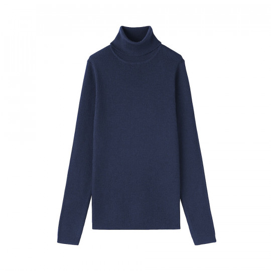 Golf niegryzący wełniany w prążki granatowy