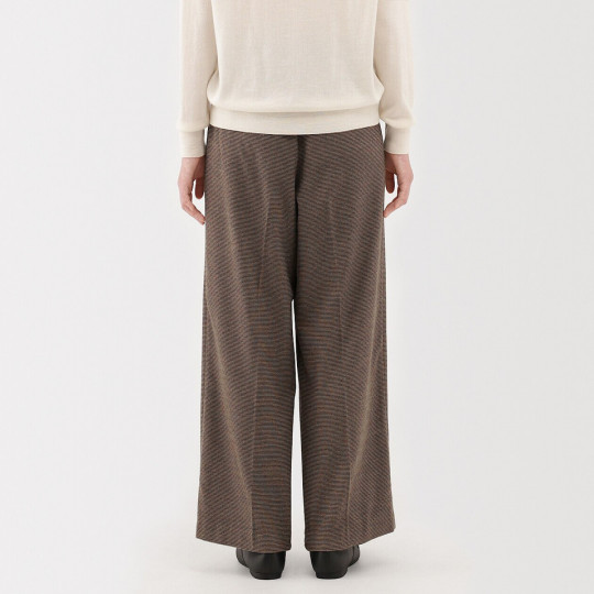 Spodnie szerokie z wełną w kratkę szare