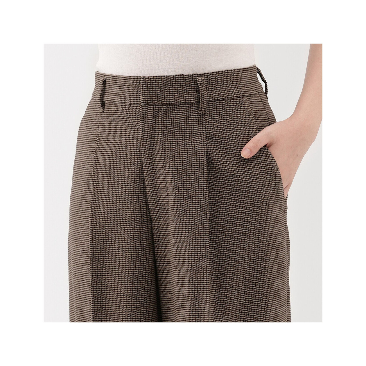 Spodnie szerokie z wełną w kratkę szare