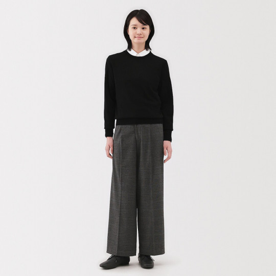 Spodnie szerokie z wełną w kratkę szare