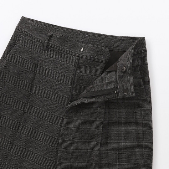 Spodnie szerokie z wełną w kratkę szare