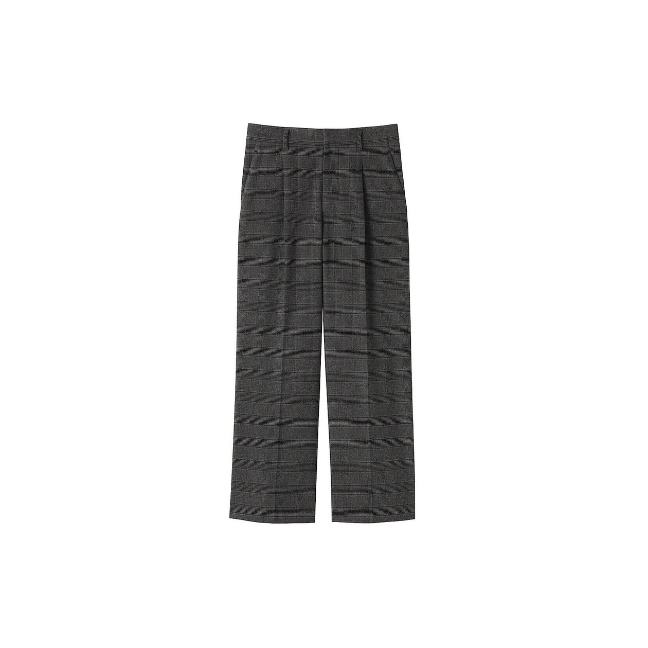 Spodnie szerokie z wełną w kratkę szare