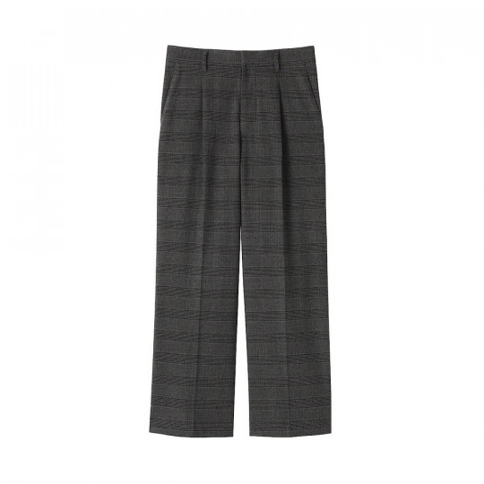 Spodnie szerokie z wełną w kratkę szare
