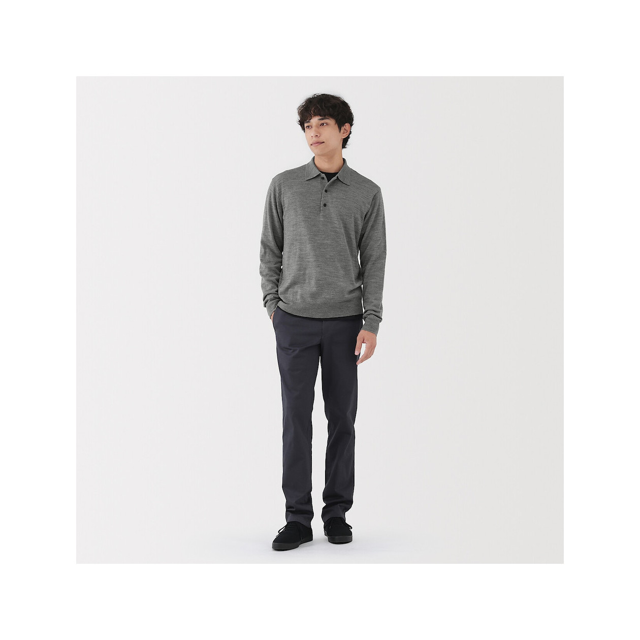 Sweter cienki wełniany polo szary