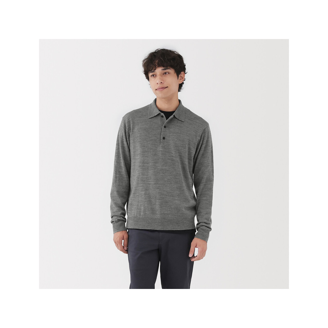 Sweter cienki wełniany polo szary