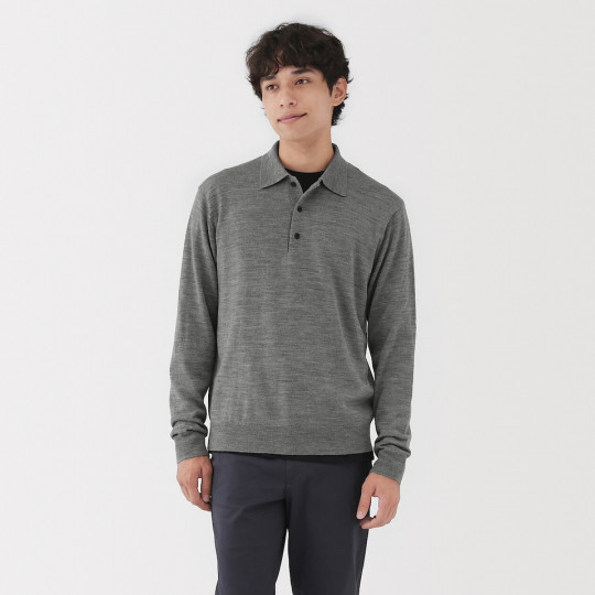 Sweter cienki wełniany polo szary