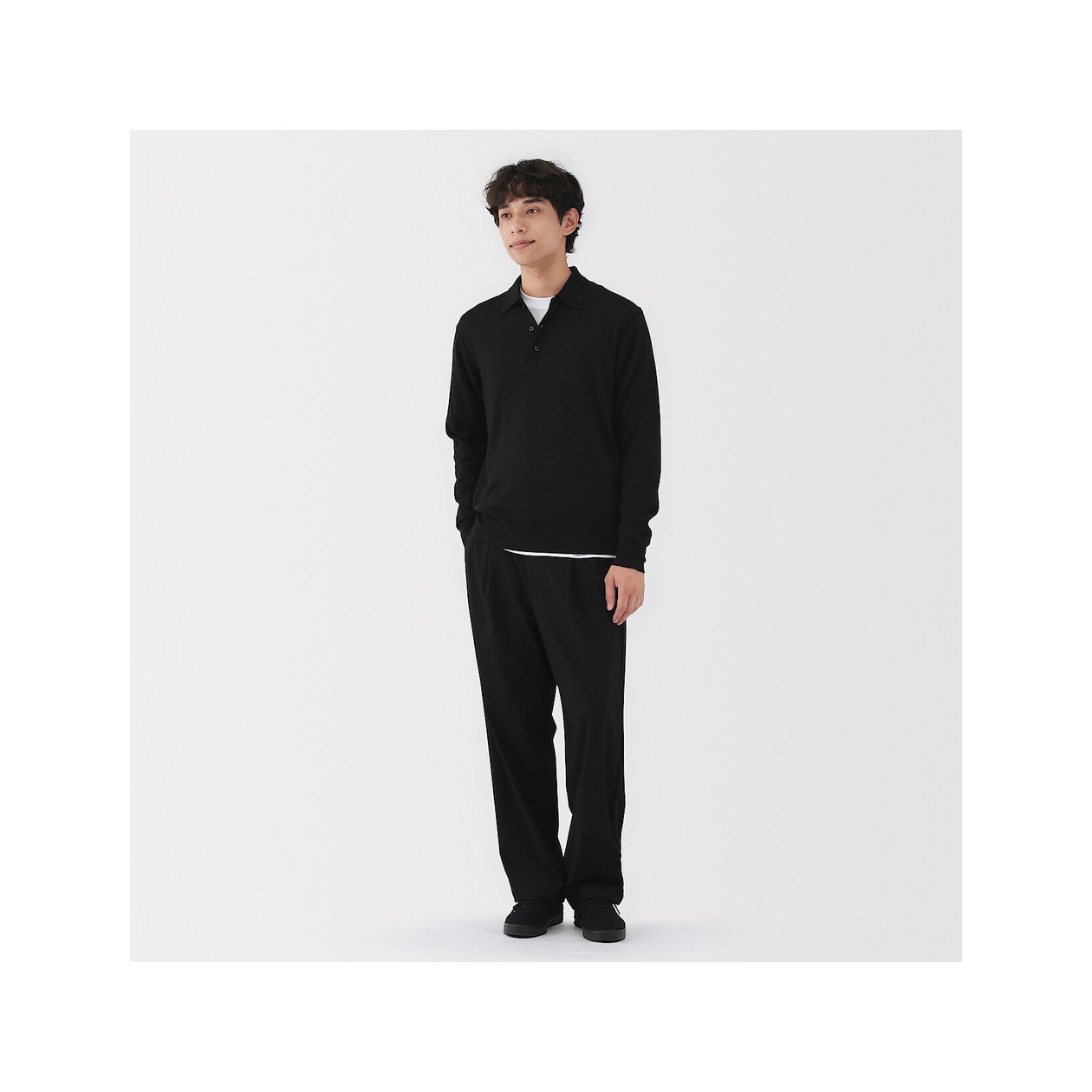 Sweter cienki wełniany polo czarny